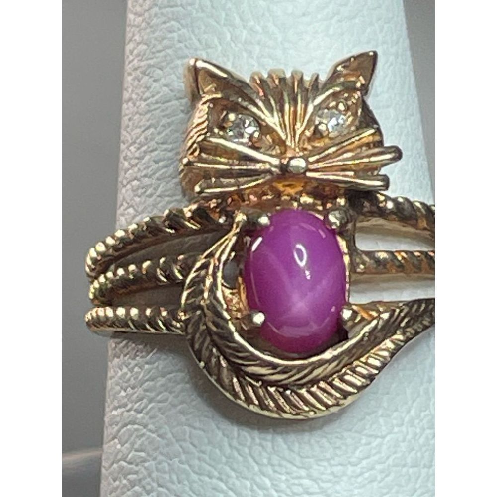 10k Gold Cat Star Ruby Diamond Ring - image 4